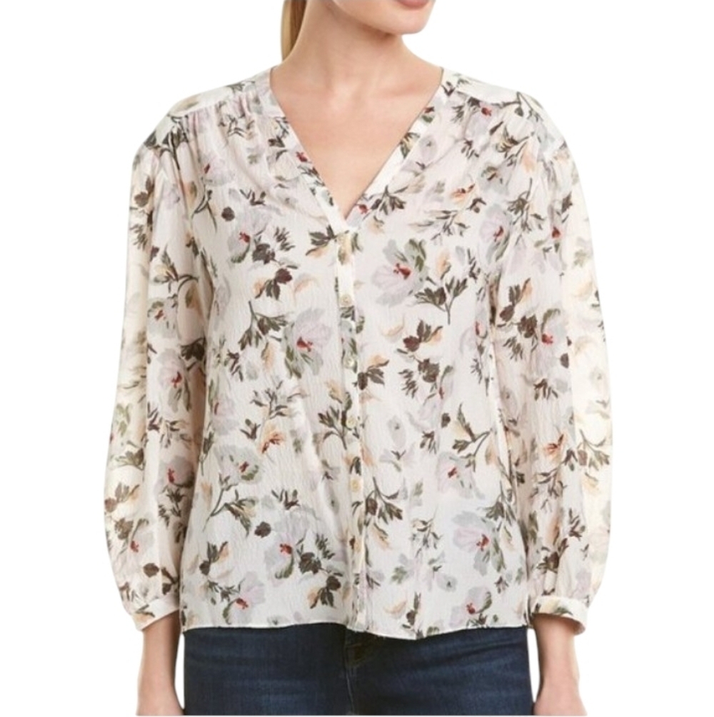 Rebecca Taylor Floral Hammered Silk Peasant Blouse Flowy Size 4